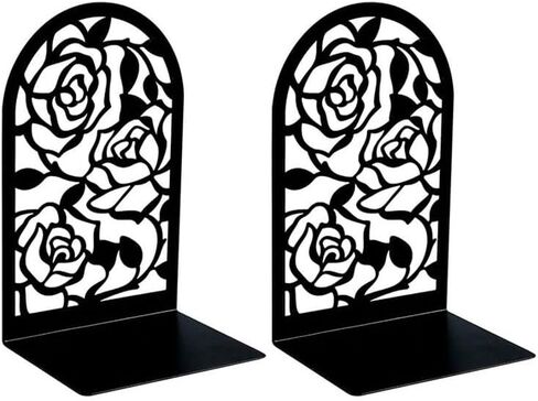 Bookend Support 2Pcs Style Rose Book Ends Heavy Books Home Rack Holder Office Desktop Bookends(Black) in Saudi Arabia