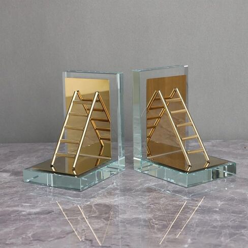 Bookend Support L Shaped Crystal Bookends Metal Ladder Decorative Ornaments Heavy for Home Library Office School Supplies Bookends in Saudi Arabia