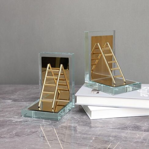 Bookend Support L Shaped Crystal Bookends Metal Ladder Decorative Ornaments Heavy for Home Library Office School Supplies Bookends in Saudi Arabia
