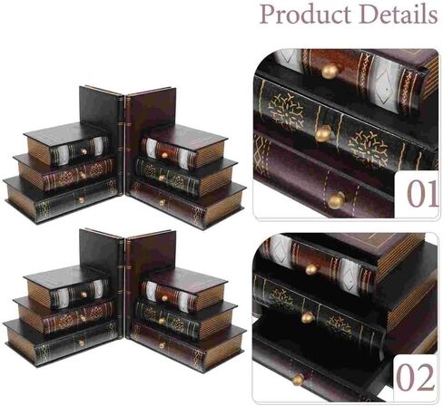 Bookend Support Retro Bookends Decorative Storage Box Bookcase with Wood Cases for Home Office Bookends in Saudi Arabia