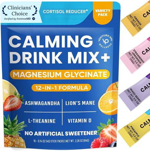 Venture Pal Calm Drink Mix, 12-in-1 Cortisol Reducer and Sleep Aid with Magnesium Glycinate, Ashwagandha, L-Theanine,Vitamin D, Calm Magnesium Powder for Relax & Focus, No Sugar, Non GMO in Saudi Arabia