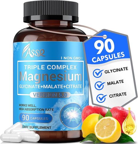 ASSR Triple Magnesium Complex - 300mg Pure Ocean Magnesium Glycinate & Magnesium Malate & Magnesium Citrate for Sleep, Energy, and Relaxation Support, High Absorption, Vegan, Non-GMO, 120 Capsules in Saudi Arabia