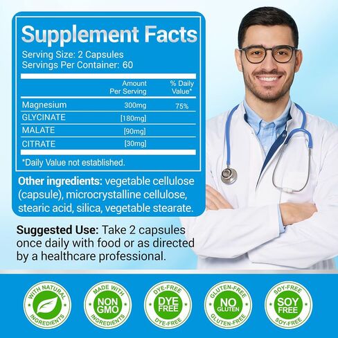 ASSR Triple Magnesium Complex - 300mg Pure Ocean Magnesium Glycinate & Magnesium Malate & Magnesium Citrate for Sleep, Energy, and Relaxation Support, High Absorption, Vegan, Non-GMO, 120 Capsules in Kuwait