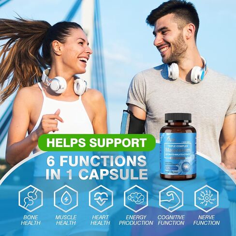 ASSR Triple Magnesium Complex - 300mg Pure Ocean Magnesium Glycinate & Magnesium Malate & Magnesium Citrate for Sleep, Energy, and Relaxation Support, High Absorption, Vegan, Non-GMO, 120 Capsules in Kuwait