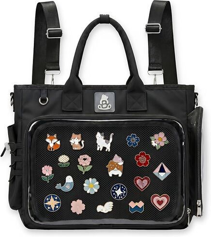 Large Ita Bag Crossbody Backpack with Insert, 4-Way Convertible Pin Display Backpack with Clear Window for Kawaii,Cosplay & Anime Convention (Pins Not Included), Black in Saudi Arabia
