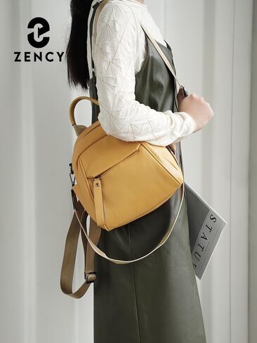 zency Genuine Leather Small Backpack for Women Convertible Shoulder Bag Purse (Yellow) in Saudi Arabia
