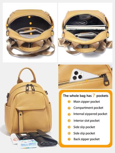 zency Genuine Leather Small Backpack for Women Convertible Shoulder Bag Purse (Yellow) in Saudi Arabia
