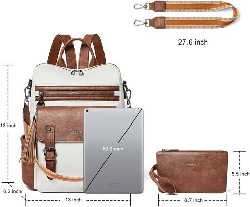 Shrrie Womens Vegan Leather Backpack Purse for Work College Beige with Brown Fashion Small Backpack Design Water-Resistant Purse in Kuwait