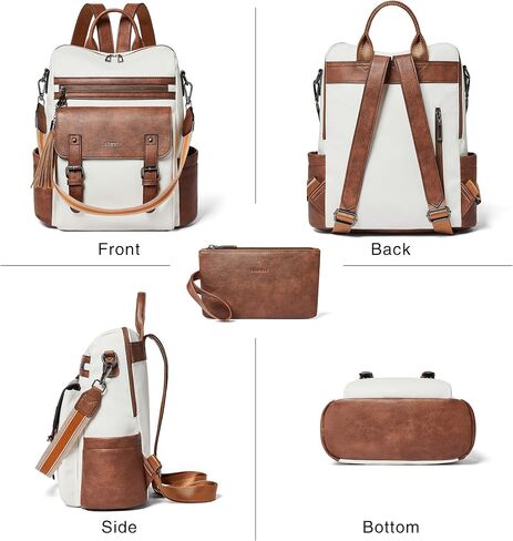 Shrrie Womens Vegan Leather Backpack Purse for Work College Beige with Brown Fashion Small Backpack Design Water-Resistant Purse in Kuwait