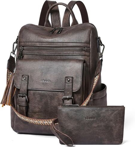Shrrie Womens Vegan Leather Backpack Purse for Work College Beige with Brown Fashion Small Backpack Design Water-Resistant Purse in Kuwait