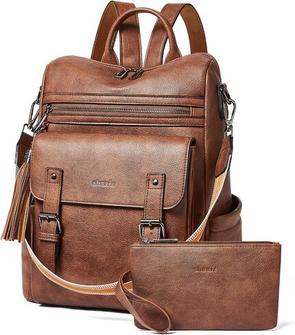 Shrrie Womens Vegan Leather Backpack Purse for Work College Beige with Brown Fashion Small Backpack Design Water-Resistant Purse in Kuwait