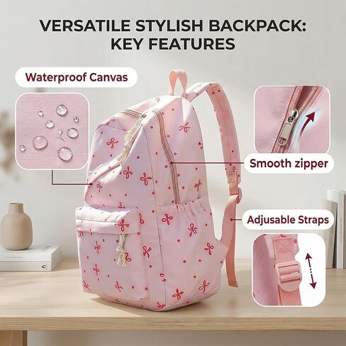 Crossbody Backpack with Bow, Travel and Campus Style Backpack for Women, Cute Pink in Saudi Arabia