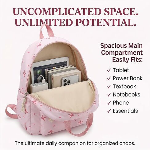 Crossbody Backpack with Bow, Travel and Campus Style Backpack for Women, Cute Pink in Saudi Arabia