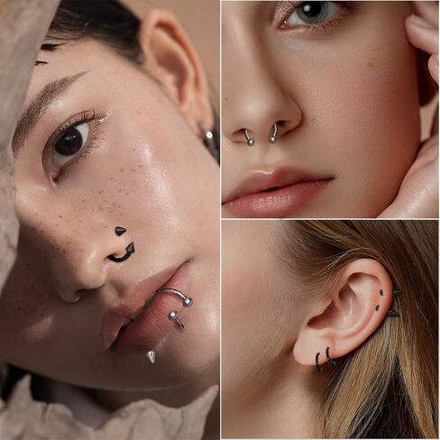 44Pcs Lip Rings 16g Surgical Steel Labret Jewelry Lip Barbell Piercing Vertical Labret Spike Snake Bite Piercing Jewelry Horseshoe Septum Nose Ring Cartilage Tragus Helix Earrings Studs in Saudi Arabia