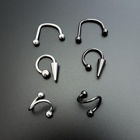 44Pcs Lip Rings 16g Surgical Steel Labret Jewelry Lip Barbell Piercing Vertical Labret Spike Snake Bite Piercing Jewelry Horseshoe Septum Nose Ring Cartilage Tragus Helix Earrings Studs in Saudi Arabia