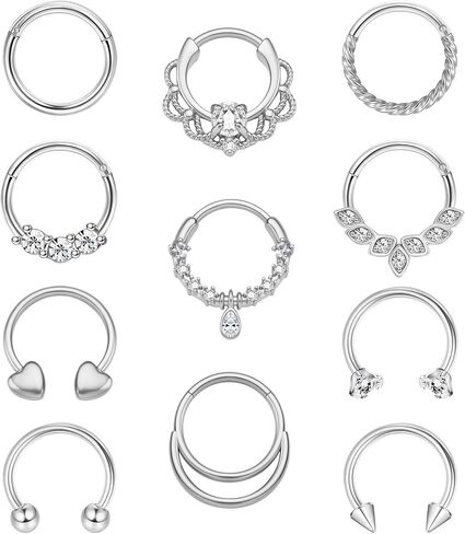 11PCS 16G Septum Rings Surgical Stainless Steel Septum Jewelry Hinged Clicker Segment Horseshoe Septum Piercing Gold Plated Daith Earrings for Women Men 8mm 10mm in Saudi Arabia