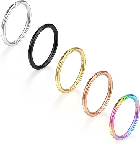 Titanium Septum Ring 5pcs, 18g Nose Rings Hoops for Women Men, Hypoallergenic Septum Rings Septum Hoop Daith Cartilage Tragus Helix Rook Piercing in Saudi Arabia