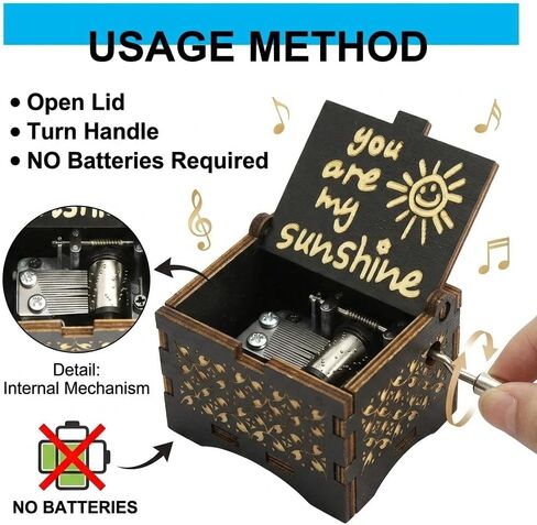 You are My Sunshine Wooden Music Box, Antique Engraved Musical Box, Trinket Box Small Musical Boxes-Gifts for Lover, Boyfriend, Girlfriend, Husband, Wife in Kuwait