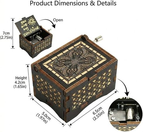 You are My Sunshine Wooden Music Box, Antique Engraved Musical Box, Trinket Box Small Musical Boxes-Gifts for Lover, Boyfriend, Girlfriend, Husband, Wife in Kuwait