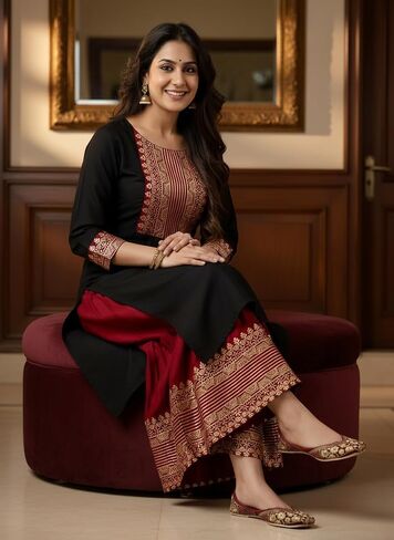 Chandrakala Kurti Sharara Set For Women Rayon Tunic Suit Sets Indian Summer Dress (K240-P) in Kuwait