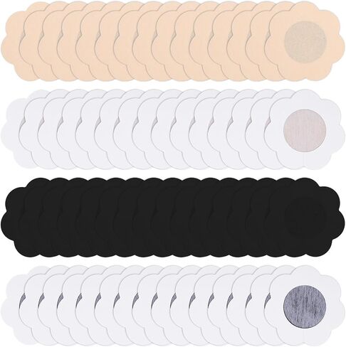 Sibba 60 Pcs Disposable Non-Woven Pasties Petal Nipple Covers for Women Breathable Pezoneras Breast Pasties No-Show Nipple Stickers, Invisible Beige Black in Kuwait