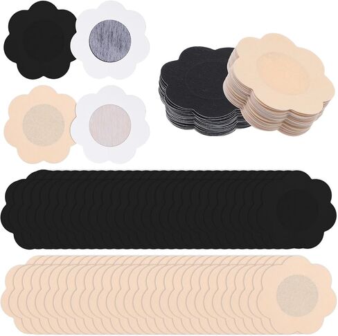 Sibba 60 Pcs Disposable Non-Woven Pasties Petal Nipple Covers for Women Breathable Pezoneras Breast Pasties No-Show Nipple Stickers, Invisible Beige Black in Kuwait