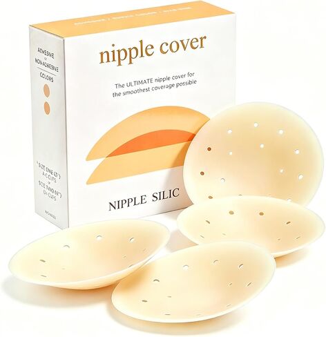 Nipple Covers for Women - Reusable Sticky Bra- Skin Color- Silicone Pasties Cover with Travel Case in Kuwait