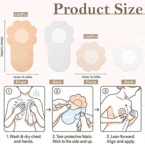 60 PCS Disposable Nipple Covers, Reusable Sticky Pasties Breast Lift Tape for Women, Adhesive Petals Nipple Pasties Breathable Invisible Boob Lift Tape for Backless or Strapless, Swimwear in Saudi Arabia