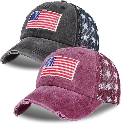 2 Pack American Flag Hat Baseball Cap, Embroidery Washed Patriotic USA 4th of July Hat for Men Women in Saudi Arabia