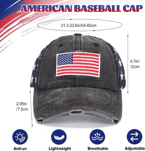 2 Pack American Flag Hat Baseball Cap, Embroidery Washed Patriotic USA 4th of July Hat for Men Women in Saudi Arabia
