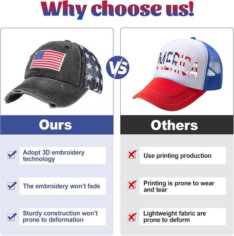2 Pack American Flag Hat Baseball Cap, Embroidery Washed Patriotic USA 4th of July Hat for Men Women in Saudi Arabia