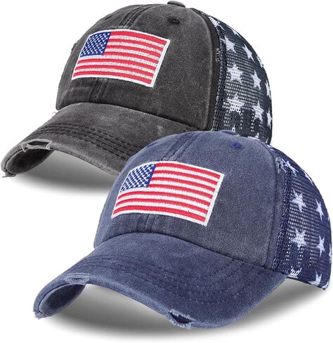 2 Pack American Flag Hat Baseball Cap, Embroidery Washed Patriotic USA 4th of July Hat for Men Women in Saudi Arabia