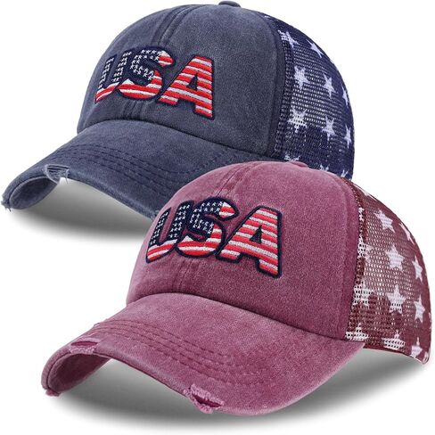 2 Pack American Flag Hat Baseball Cap, Embroidery Washed Patriotic USA 4th of July Hat for Men Women in Saudi Arabia