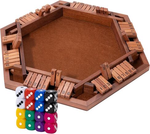 Shut The Box Game Large for 6 Players, 15 inch Wooden Board Table Math Game with 16 Dice and Instructions, Classics Close The Box Board Game in Kuwait