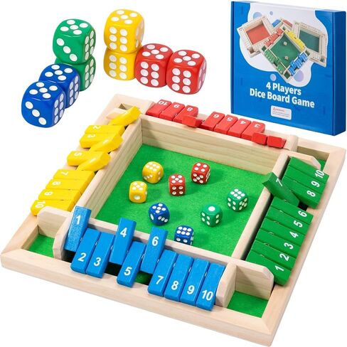 Shut The Box Game Large for 6 Players, 15 inch Wooden Board Table Math Game with 16 Dice and Instructions, Classics Close The Box Board Game in Kuwait