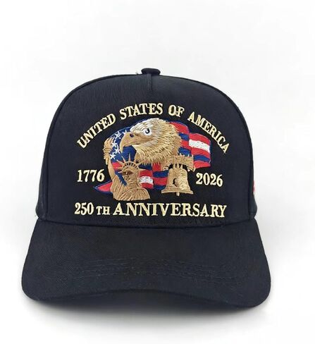 250th Anniversary Hat, Embroidered Eagle Flag Liberty Bell Design, Adjustable Baseball Cap, 1776-2026 USA Commemorative Hat in Saudi Arabia