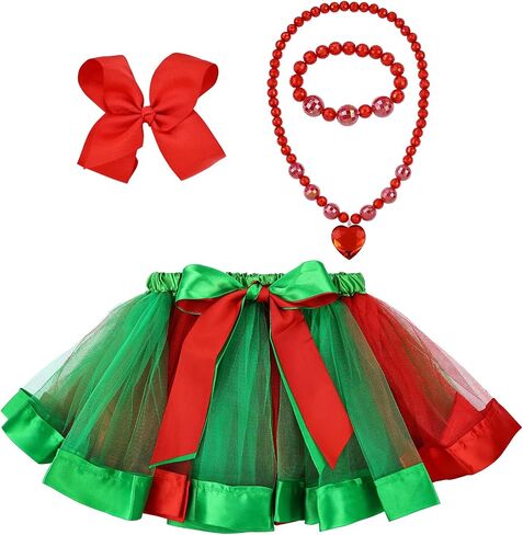 Dizila Layered Fluffy Tulle Color-Block Rainbow Tutu Skirt Ballet Dance Dress with Hair Bow for Toddlers Kids Little Girls in Saudi Arabia
