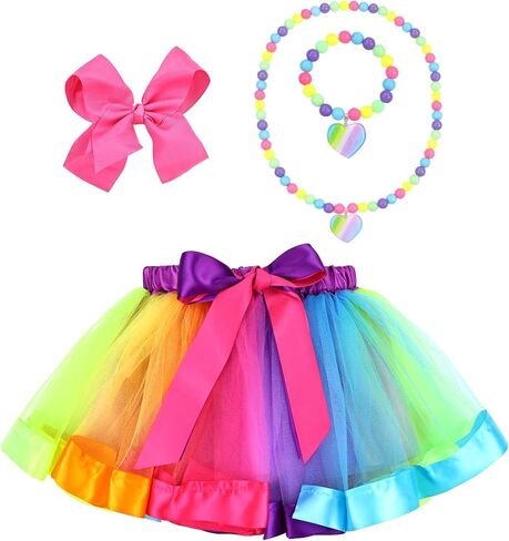 Dizila Layered Fluffy Tulle Color-Block Rainbow Tutu Skirt Ballet Dance Dress with Hair Bow for Toddlers Kids Little Girls in Saudi Arabia
