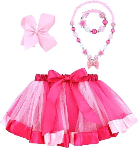 Dizila Layered Fluffy Tulle Color-Block Rainbow Tutu Skirt Ballet Dance Dress with Hair Bow for Toddlers Kids Little Girls in Saudi Arabia