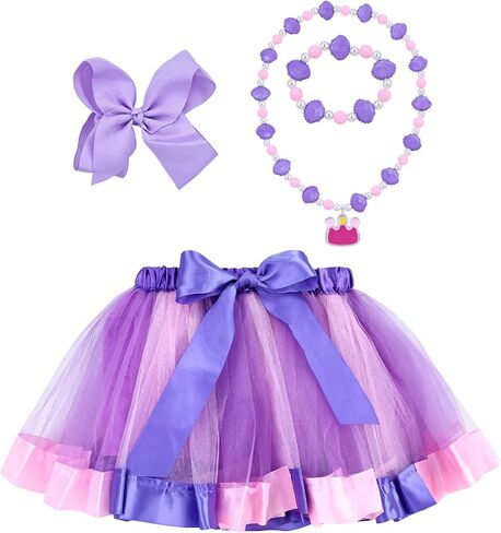 Dizila Layered Fluffy Tulle Color-Block Rainbow Tutu Skirt Ballet Dance Dress with Hair Bow for Toddlers Kids Little Girls in Saudi Arabia