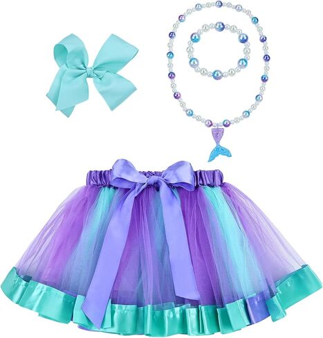 Dizila Layered Fluffy Tulle Color-Block Rainbow Tutu Skirt Ballet Dance Dress with Hair Bow for Toddlers Kids Little Girls in Saudi Arabia