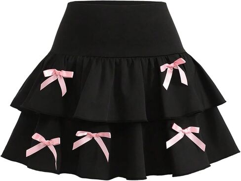 WDIRARA Girl's Bow Mini Skirt Y2k Layered Ruffle A Line Skirt with Shorts Underneath in Kuwait