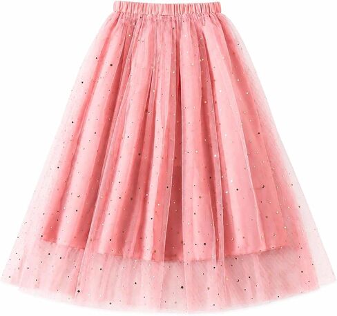 Girls Sparkle Tulle Skirt, Star Print Maxi A-Line Mesh Tutu for Birthday Party, Dance & Special Occasion, Ages 7-14 in Saudi Arabia