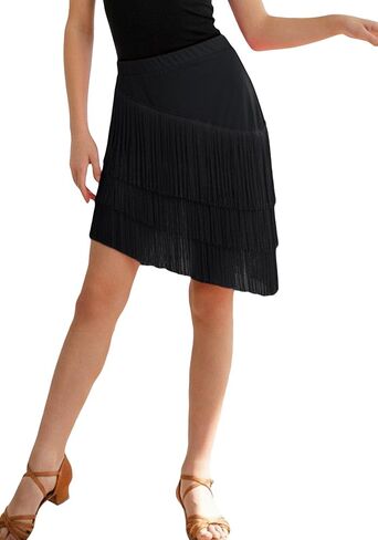 Happy Cherry Girls Latin Dance Skirt 3-Layer Stretch Waist Fringe Skirt for Kids Performance, Ballroom, Salsa, Jazz Dance in Kuwait
