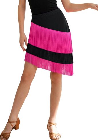 Happy Cherry Girls Latin Dance Skirt 3-Layer Stretch Waist Fringe Skirt for Kids Performance, Ballroom, Salsa, Jazz Dance in Kuwait