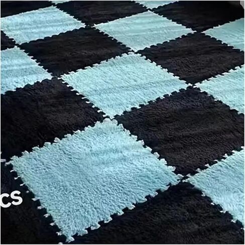 Solid Color Carpet Soft Plush Puzzle Mat BPA-Free Interlocking Foam Living Room Rug Warm Non-Slip Washable Floor Protector Home Decor Mat(Blue Black,30x30cm 20Pcs) in Kuwait