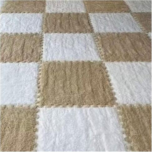 Solid Color Carpet Soft Plush Puzzle Mat BPA-Free Interlocking Foam Living Room Rug Warm Non-Slip Washable Floor Protector Home Decor Mat(White Camel,30x30cm 12Pcs) in Kuwait