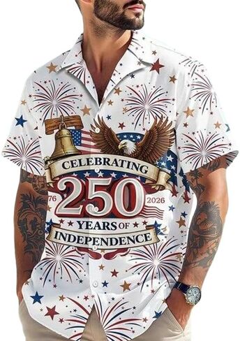 Men's American 250Th Anniversary Art Print Hawaiian Shirt 1776-2026 Patriotic Tee in Kuwait
