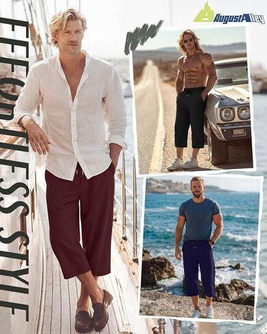 August Alley 5 Pack Men's Big and Tall Capri Pants Below Knee 3/4 Shorts Baggy Casual Drawstring Elastic Cropped with Pockets in Kuwait