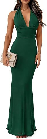 Prinbara Womens Summer Halter Deep V Neck Formal Bodycon Maxi Dresses 2026 Backless Mesh Wedding Guest Cocktail Long Dress in Saudi Arabia